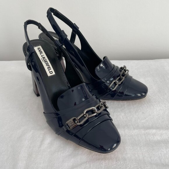 New Classic KL Paris Navy Blue Patent Leather Size 7.5 - Picture 2 of 7